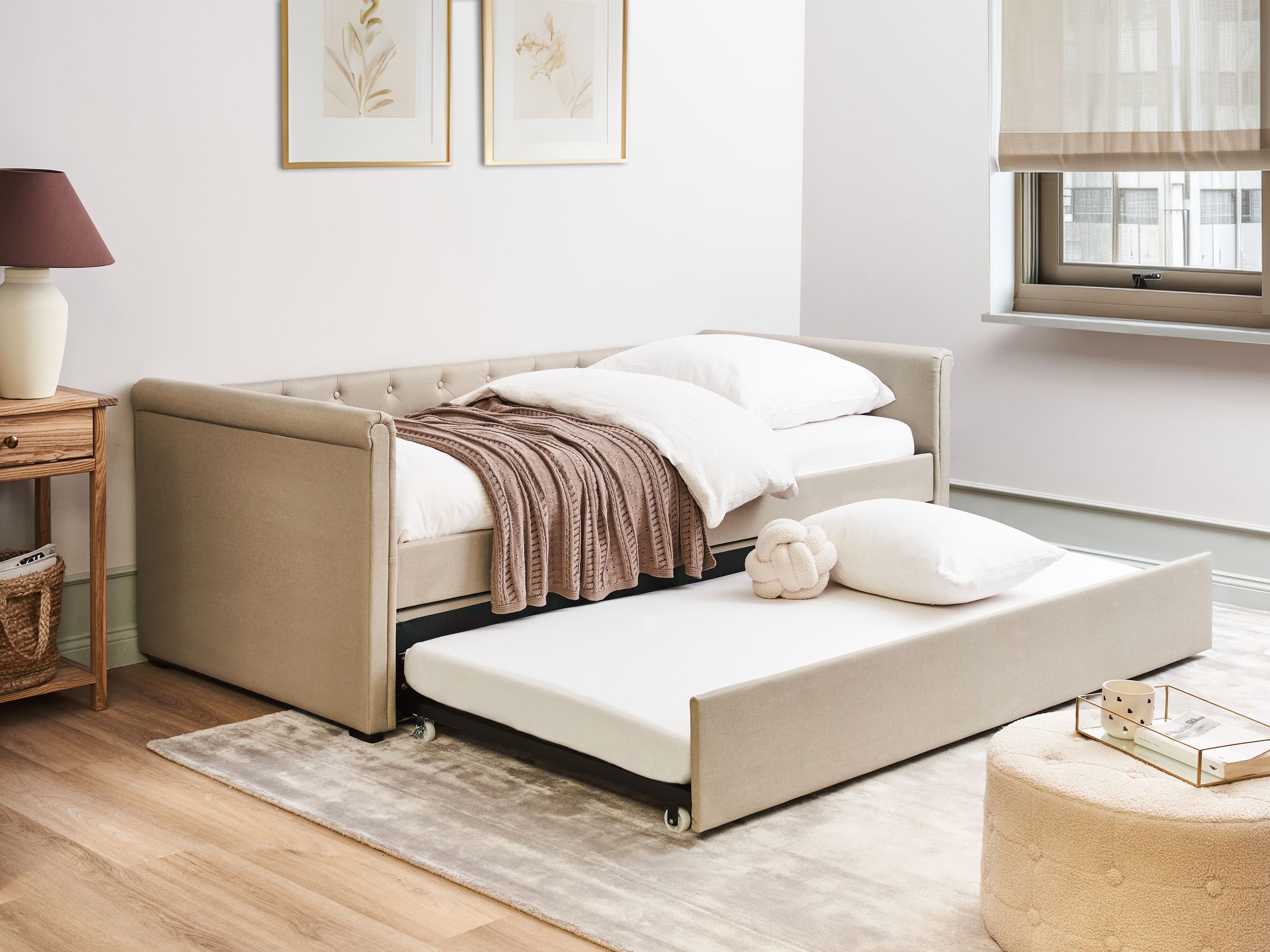 Udtræksseng LIBOURNE 90 x 200 cm Beige
