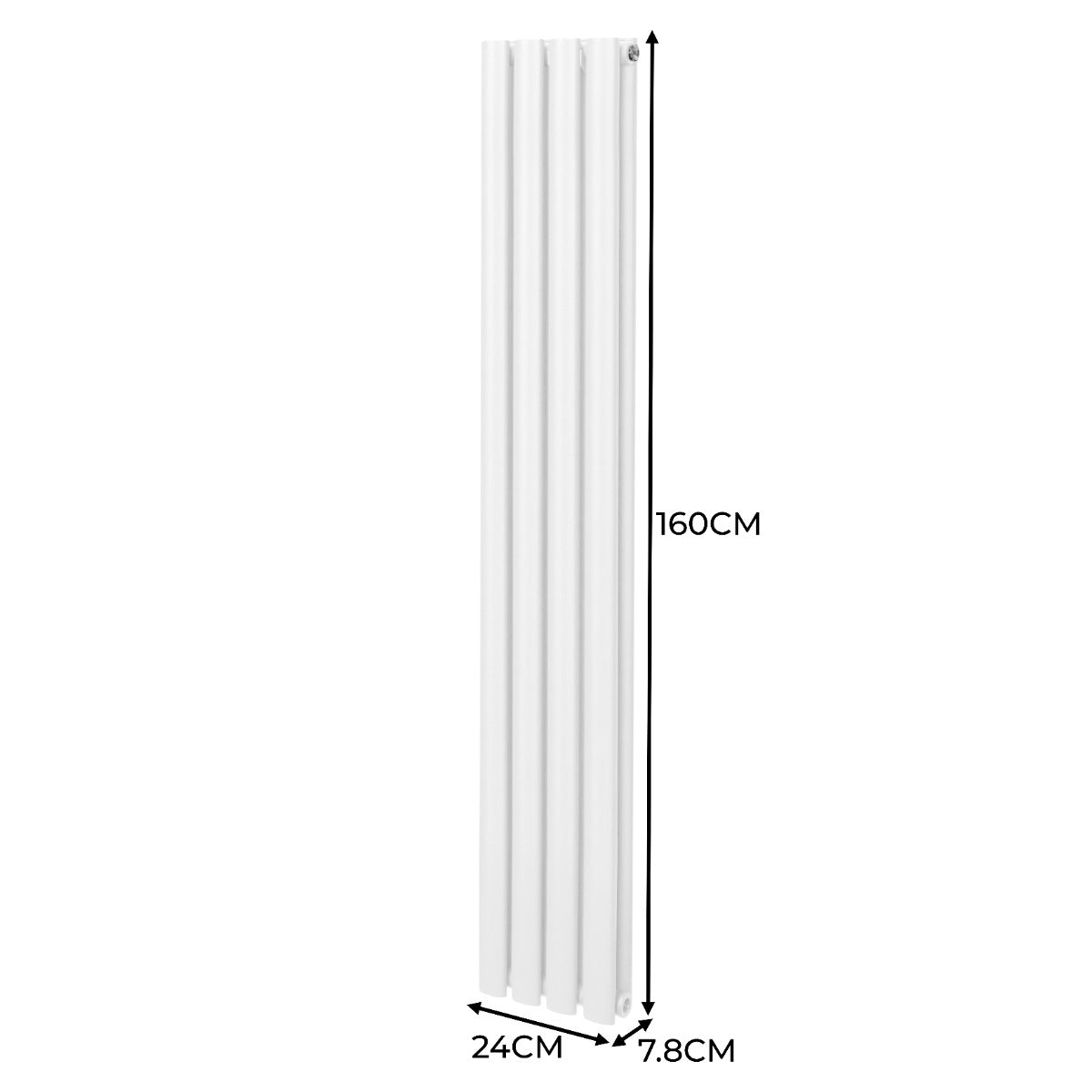 Oval søjleradiator – 1600 mm x 240 mm – Hvid
