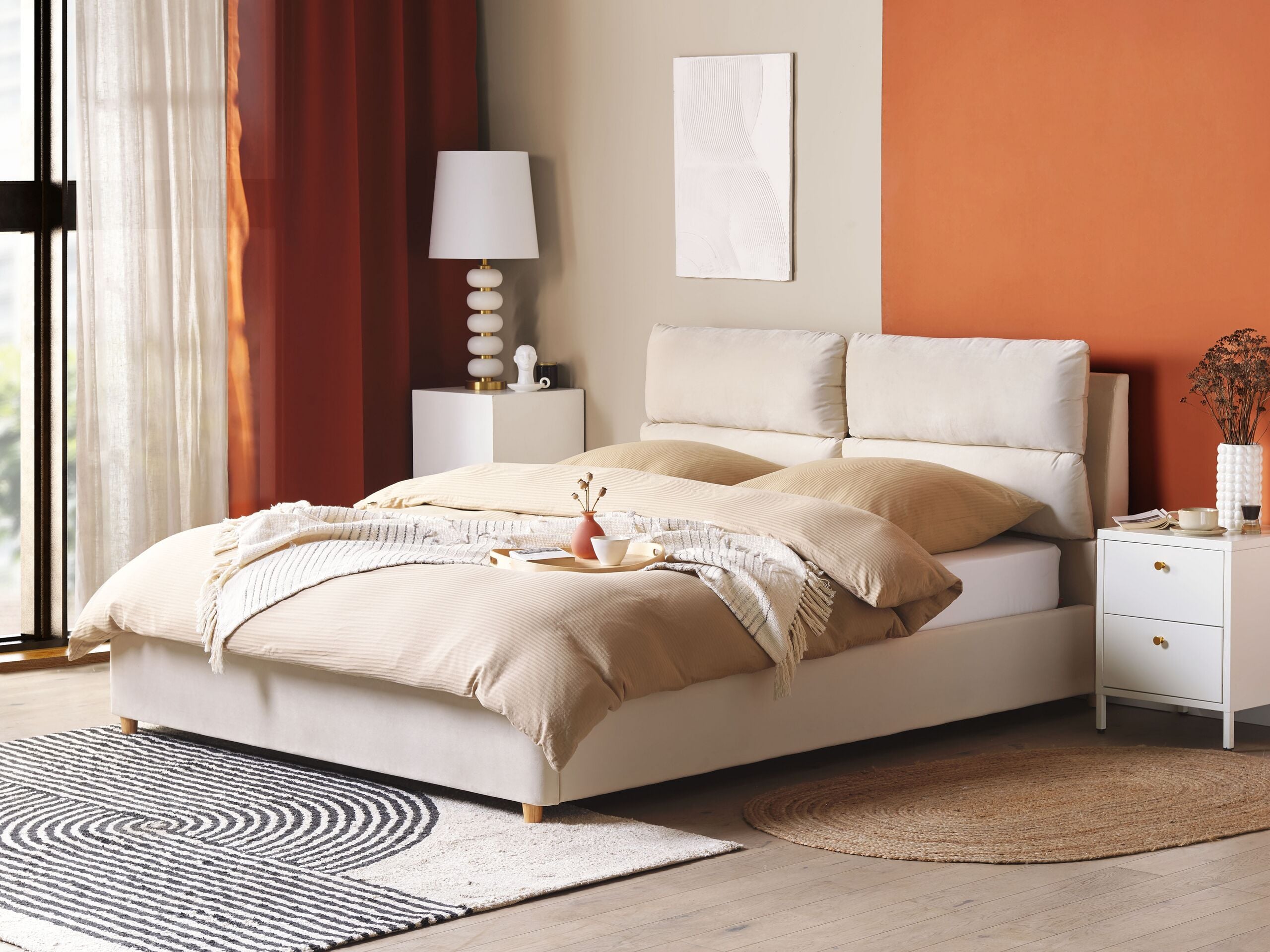 Seng med opbevaring BATILLY Velour Lys Beige 160 x 200 cm