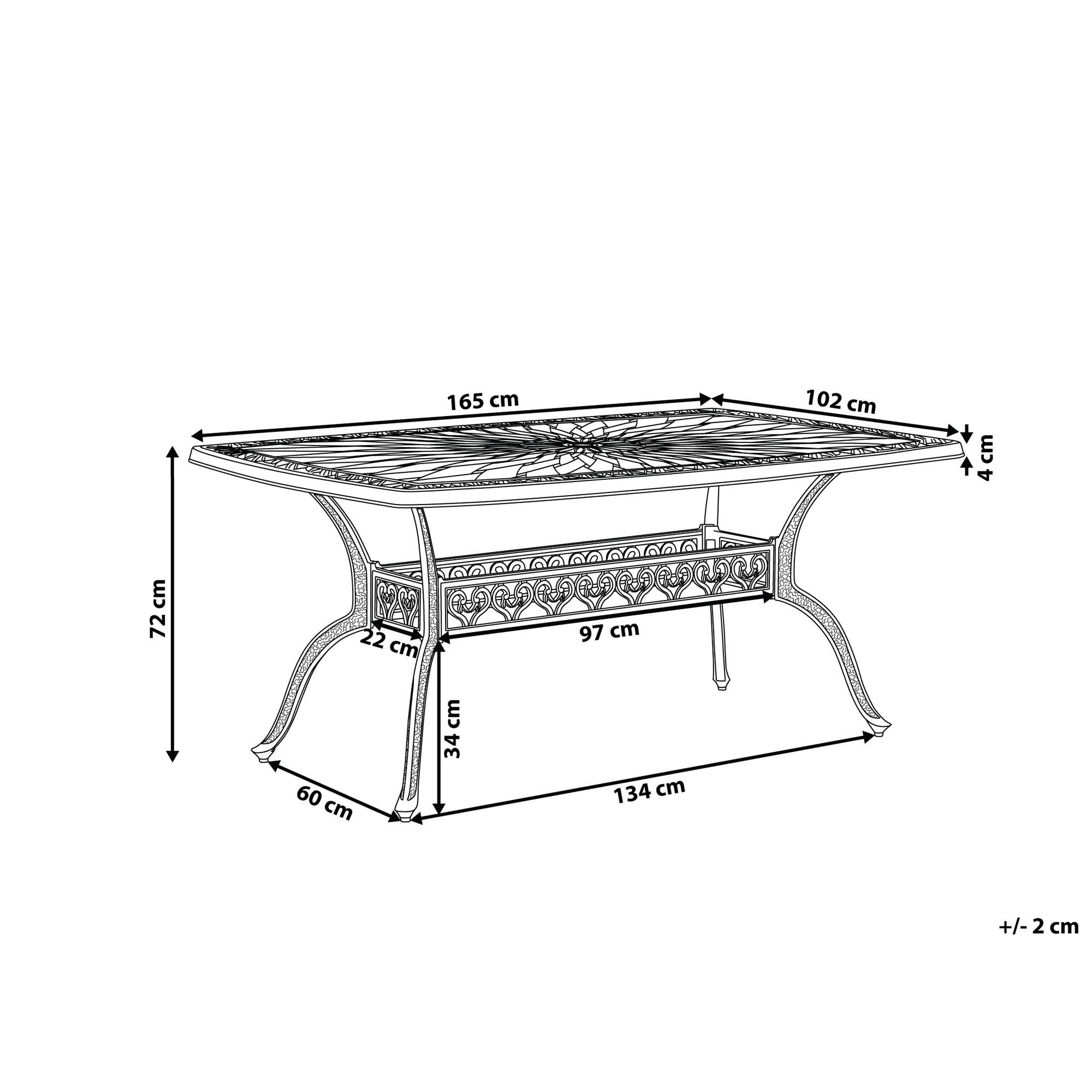 Havebord LIZZANO 165 cm 102 cm Metal Mørkebrun