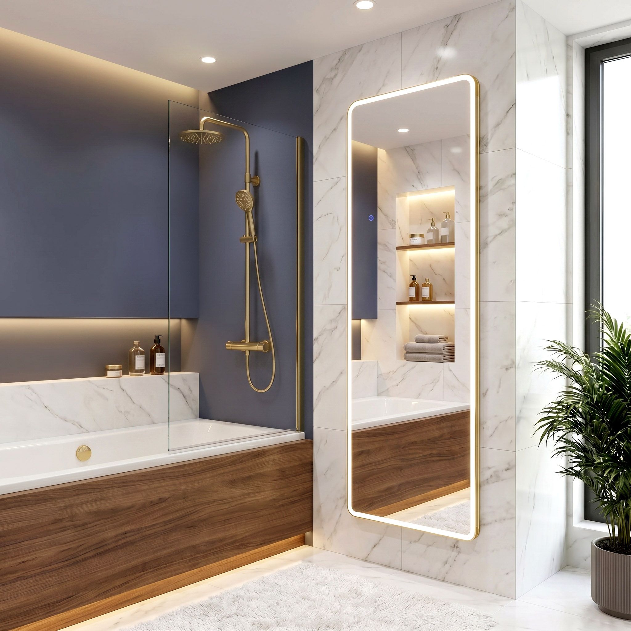 REA spejl CLASSICO 50x170 LED Børstet guld 2x60x170cm