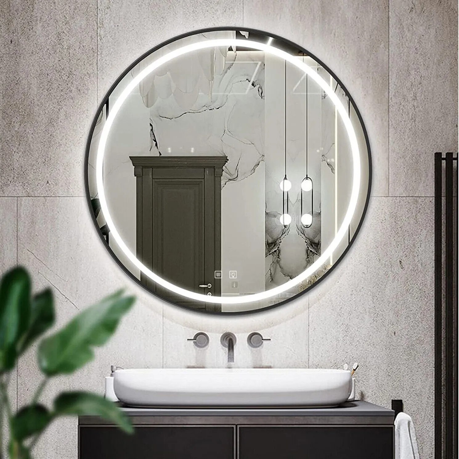 REA spejl LED P11398 MMJ 90cm Sort 90x90x90cm