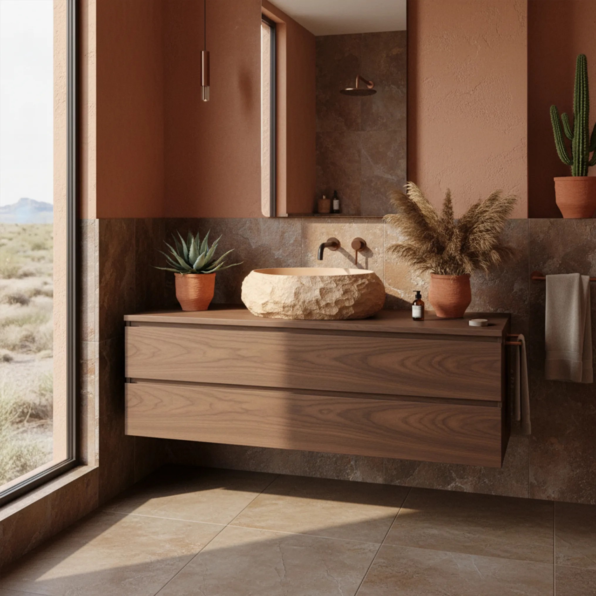 REA bordmonteret håndvask Mika Light Terracotta Beige, 50x38x15cm