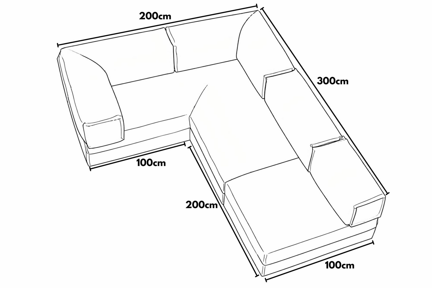 Norda Design Hjørnesovesofa Kanyon 100 x 300 x 36 cm
