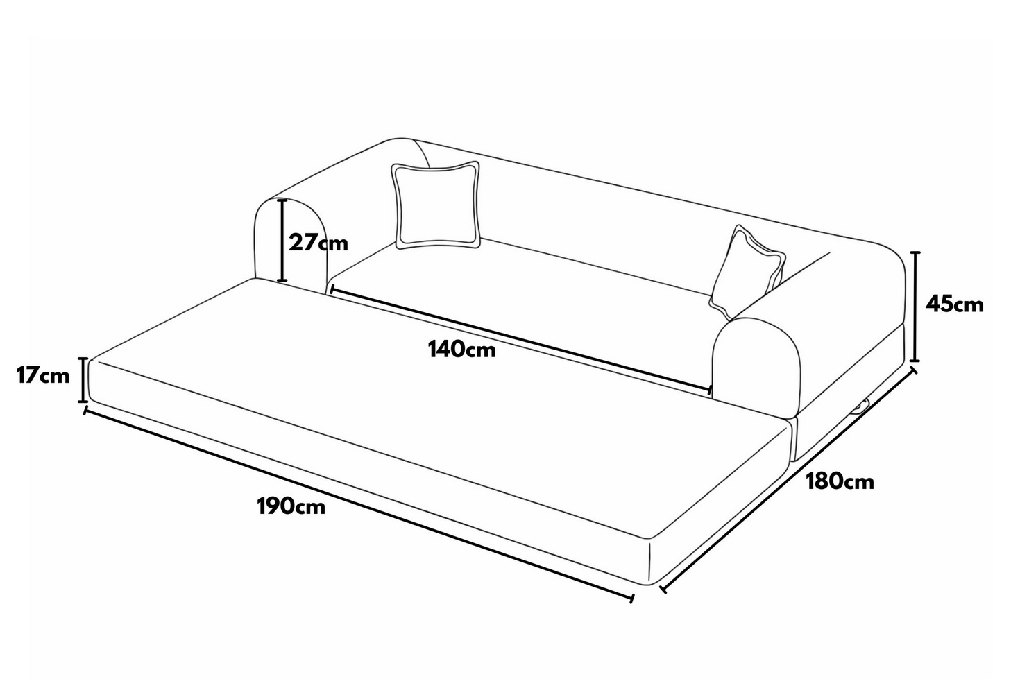 Norda Design 3-personers sovesofa Legom Eco 90 x 190 x 36 cm