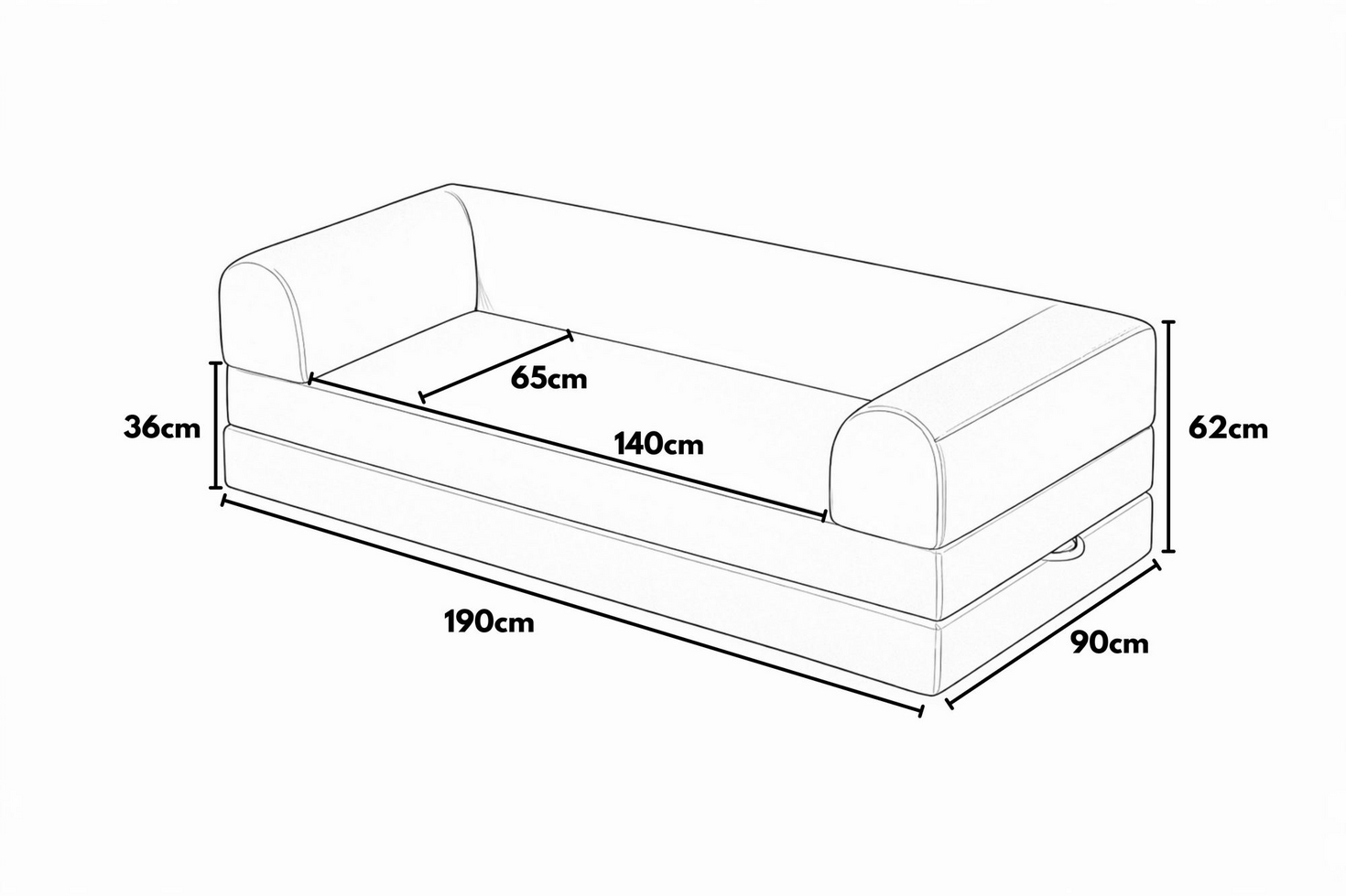 Norda Design 3-personers sovesofa Legom Eco 90 x 190 x 36 cm