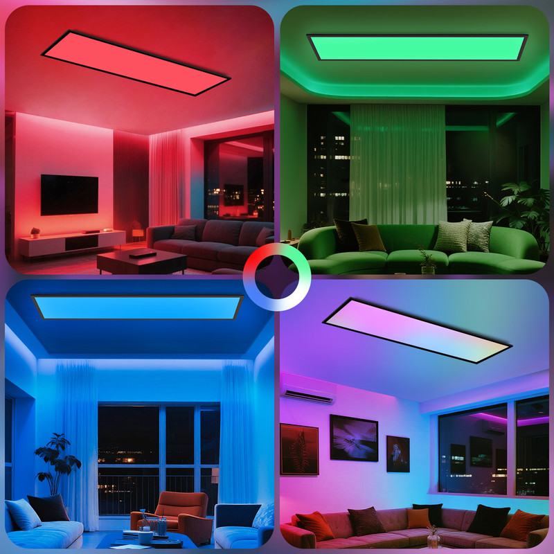 NETTLIFE LED loftlampe 100x25 - Dæmpbart loftpanel RGB farveskiftende lang flad loftlampe med fjernbetjening sort 24W