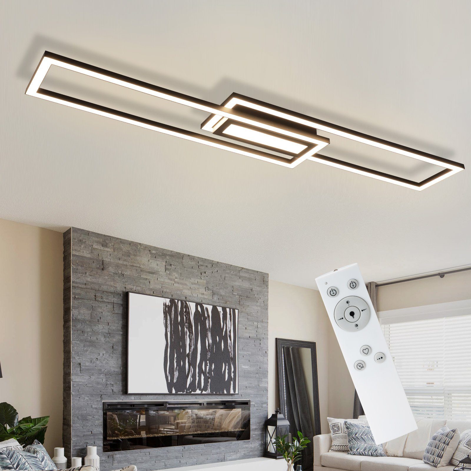 NETTLIFE LED - loftslampe, sort Loftslampe, moderne, geometrisk, dæmpbar Loftsbelysning Med fjernbetjening