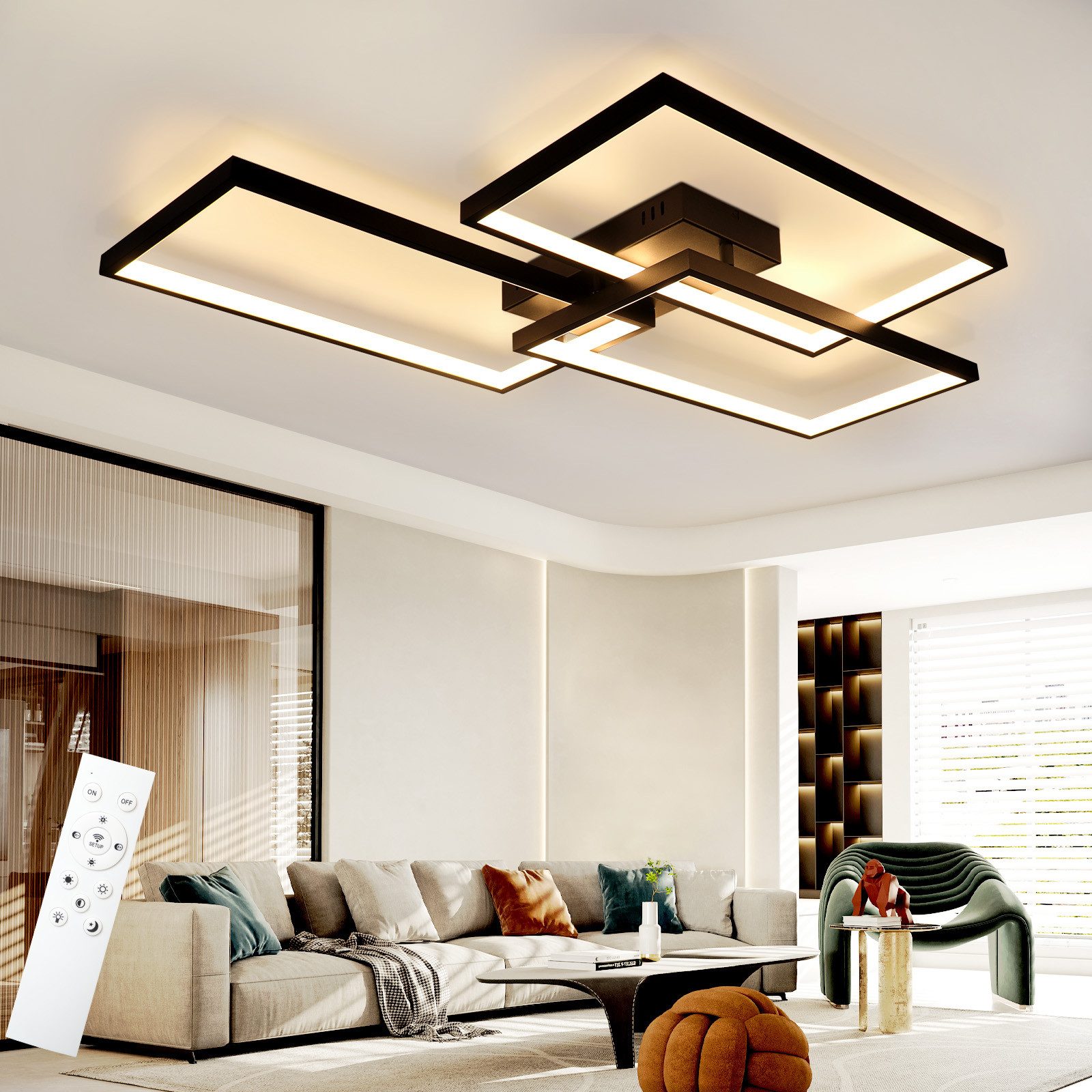 NETTLIFE LED - loftlampe, sort metal, 72W 80CM, stuelampe, moderne dæmpbar. Med fjernbetjening, rektangulært, formet design.