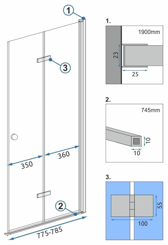 REA brusekabine FOLD N2 80 Krom, 2,3x78,5x190cm