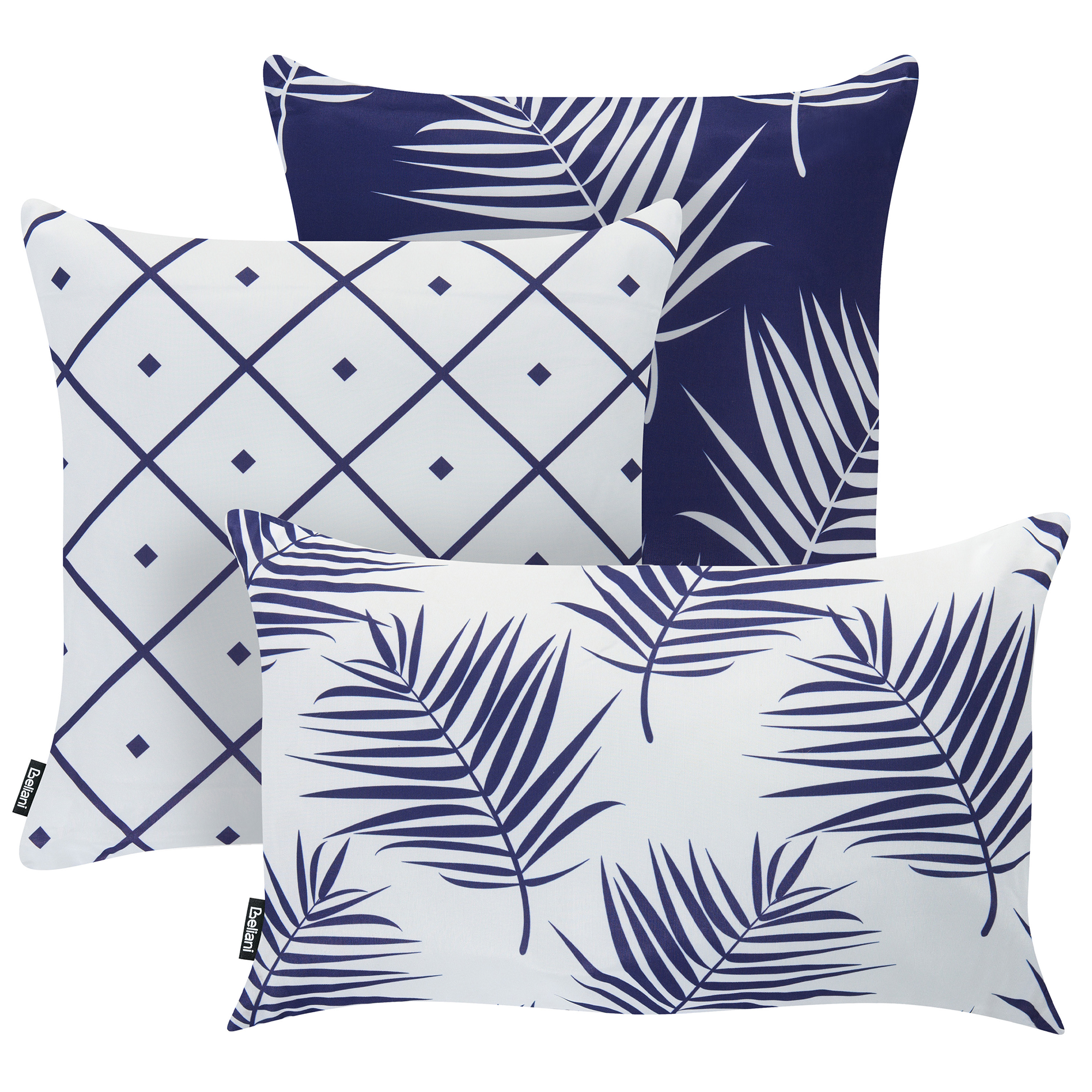 Sæt af 3 havehynder BIRDWOOD Plante mønster 30 x 50 cm 45 x 45 cm Navy Blå