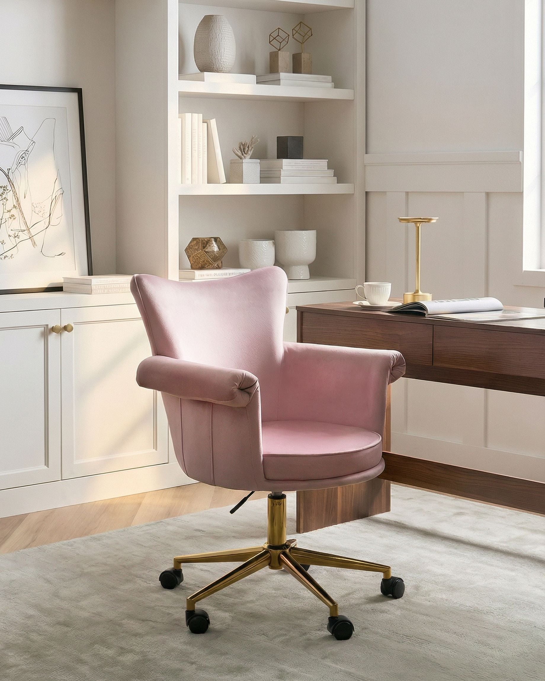 Skrivebordsstol VELENCIA Velour Pastellrosa