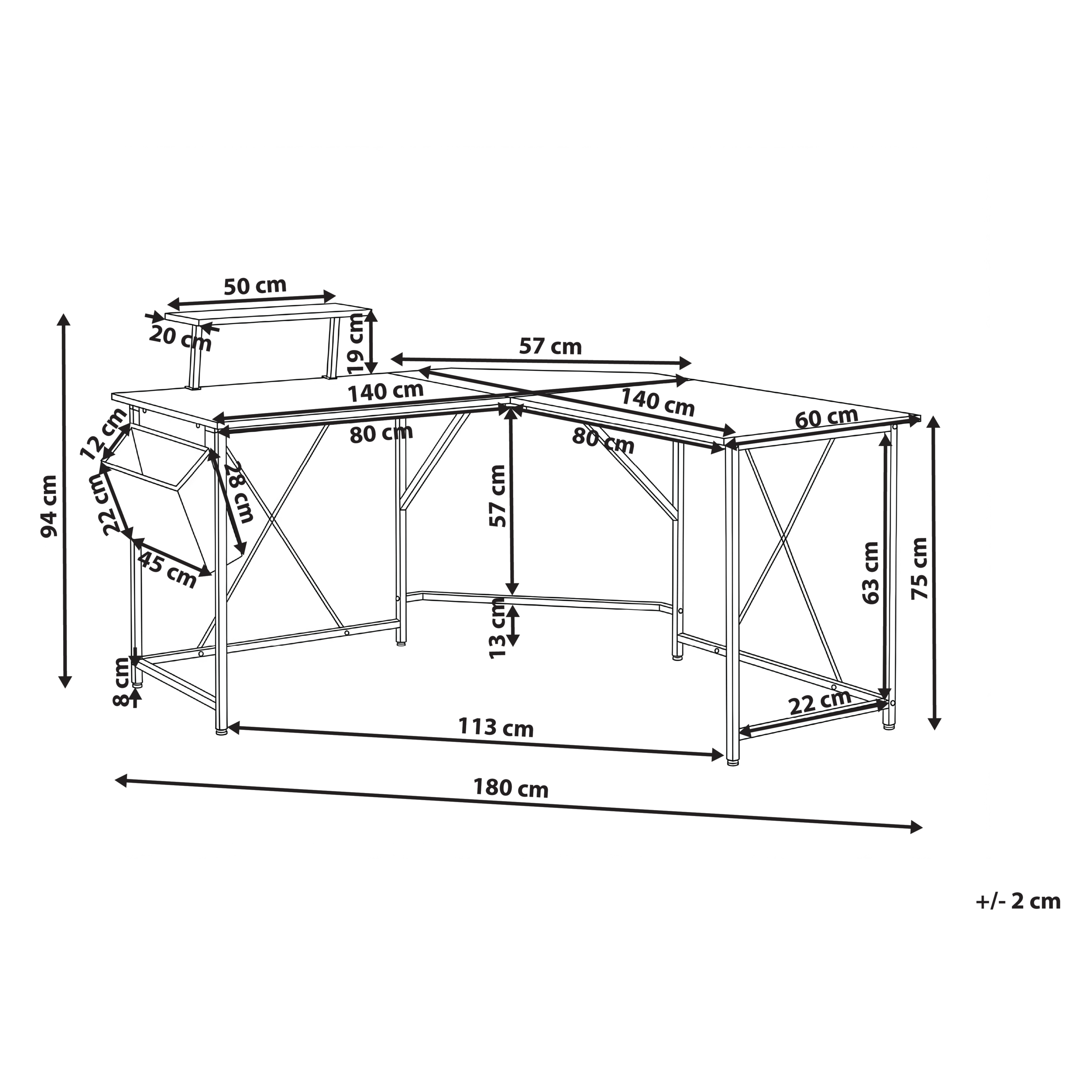 Hjørneskrivebord TACONY 180 cm 140 cm med opbevaring Sort