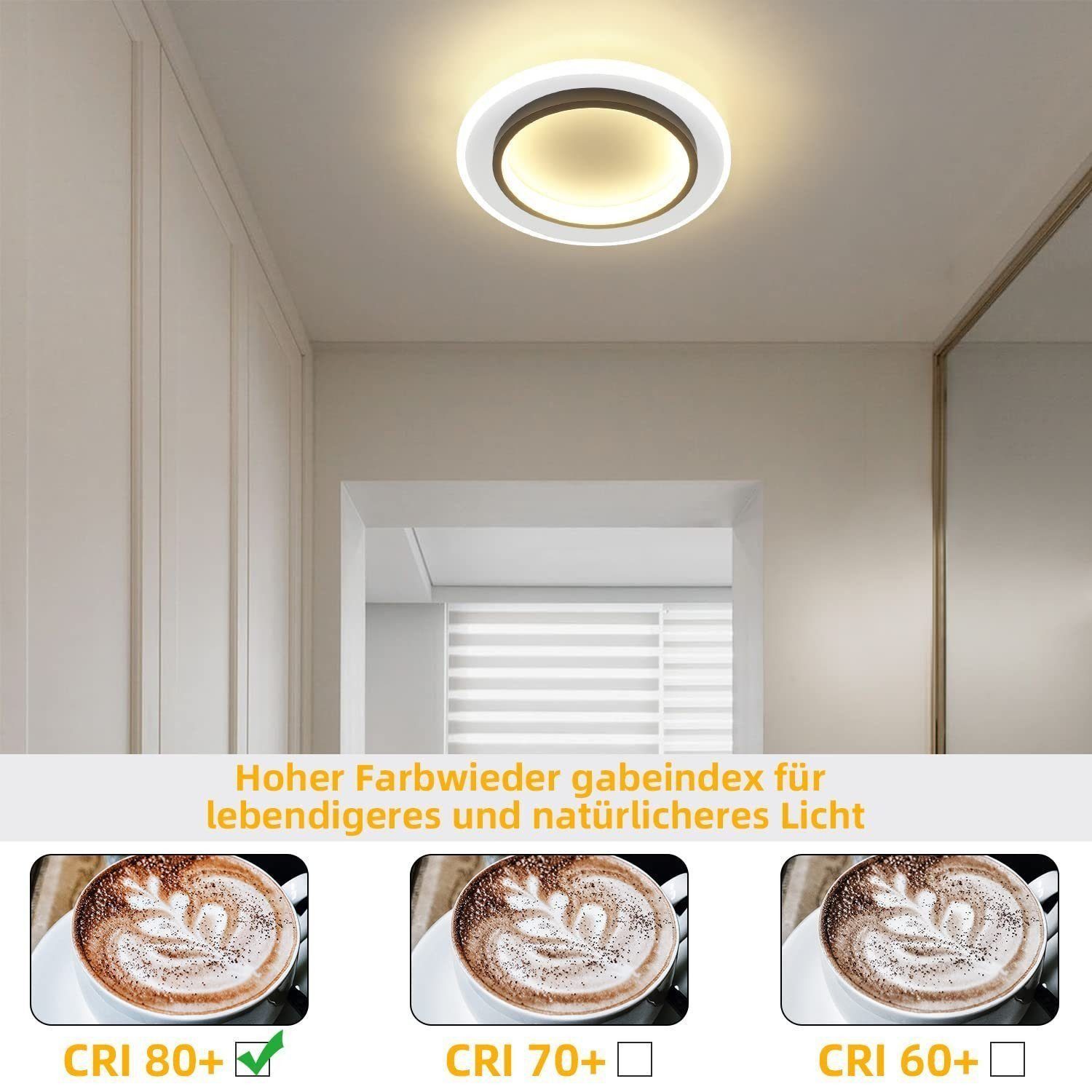 NETTLIFE LED - loftlampe hvid 14W rund, entrelampe 3000K varm hvid moderne, 235 cm