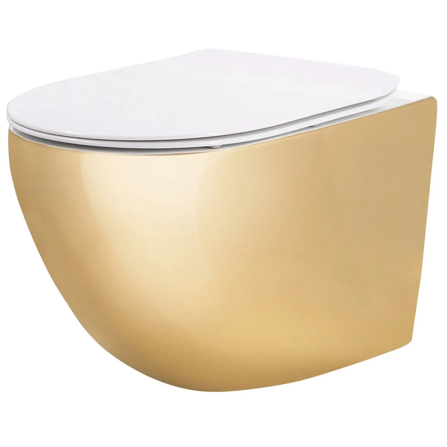 REA væghængt toilet CARLO MINI TORNADO NF GOLD WHITE Guld, 49x36,5x35cm