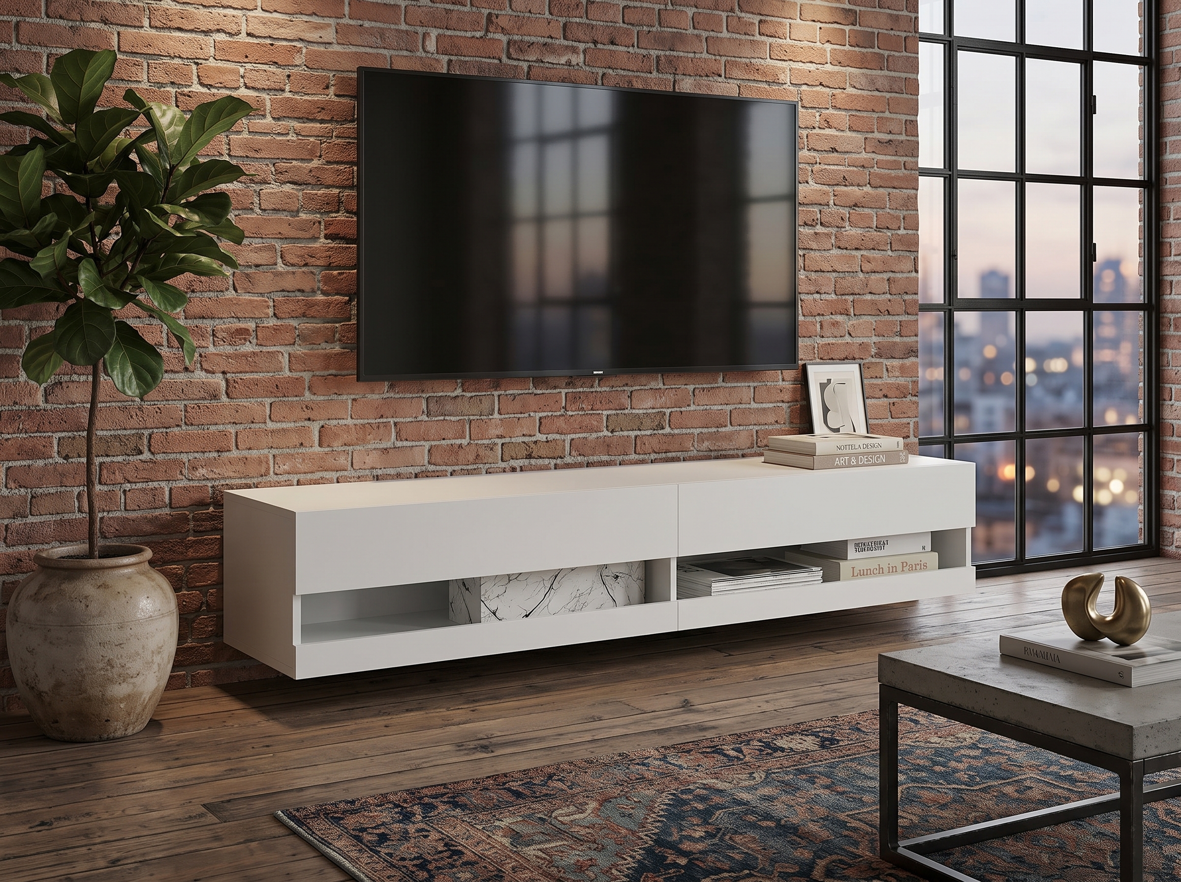 TV-bord med LED EDMONTON Hvid