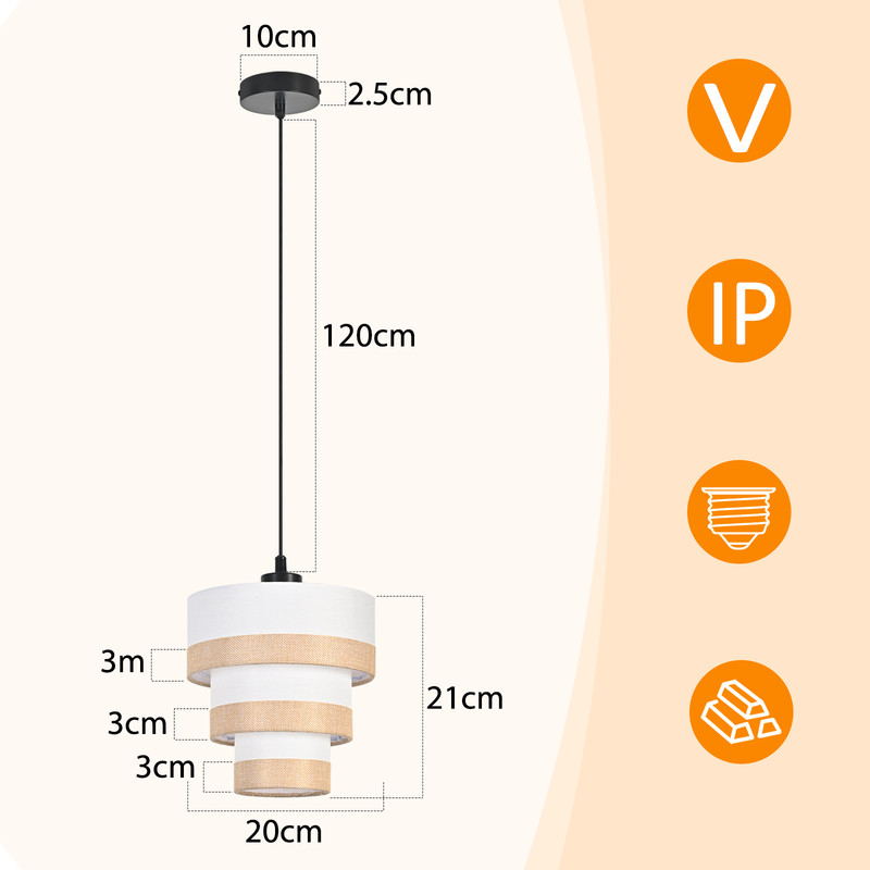 NETTLIFE Hængelampe vintage 1 lampe stof, E27, rustik, højdejusterbar (uden pærer)