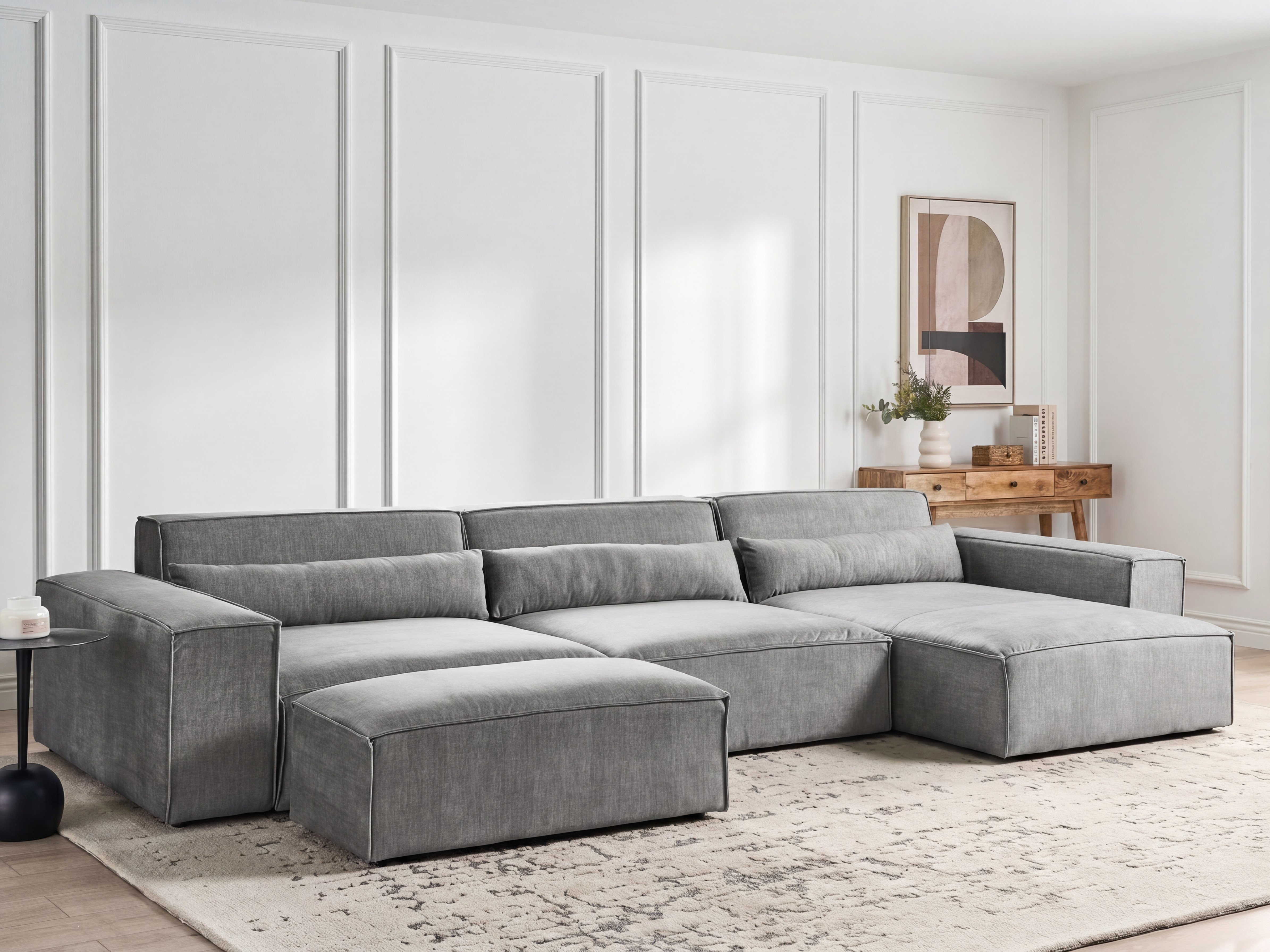 Hjørnesofa modul 4 personers HELLNAR med fodskammel Grå Venstrevendt