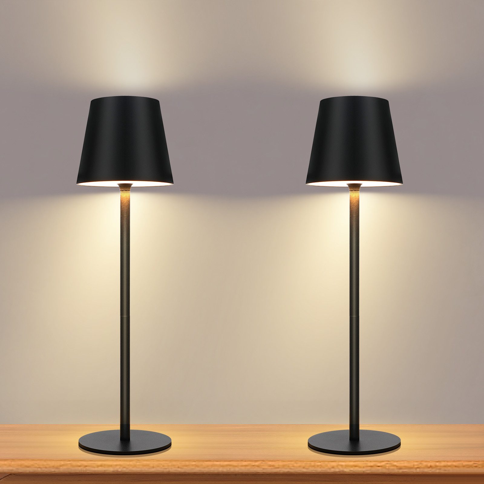 NETTLIFE Batteridrevet bordlampe, trådløs natlampe - 2600mha LED-bordlampe, 2 genopladelige berøringsdæmpbare USB-porte
