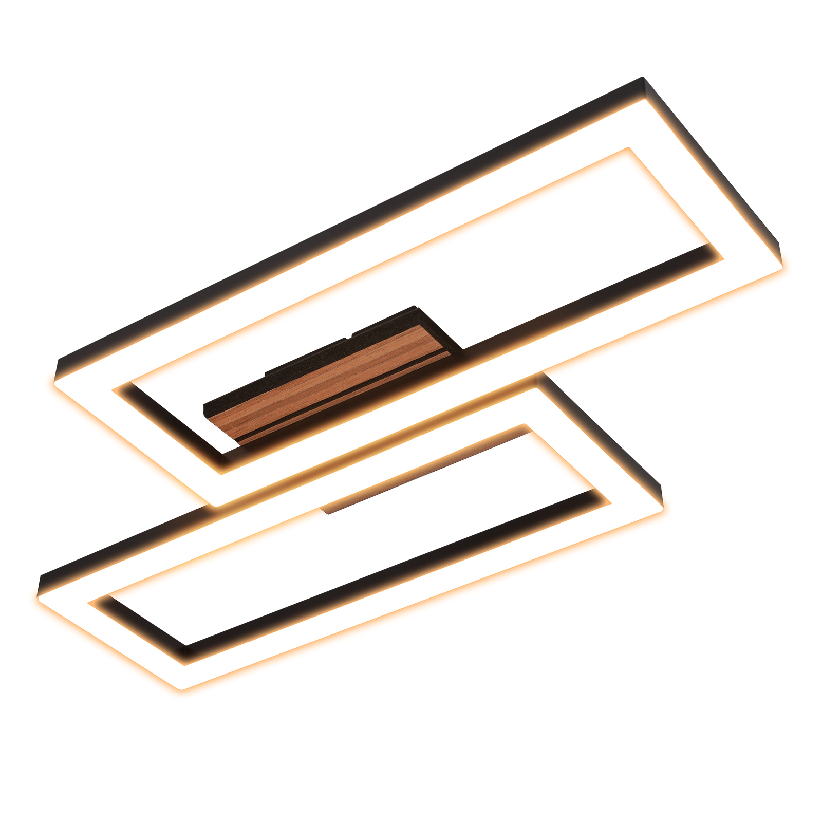 NETTLIFE 50 cm LED loftlampe, sort trælook, moderne rektangulær loftlampe, 3000K varm hvid til soveværelse, stue