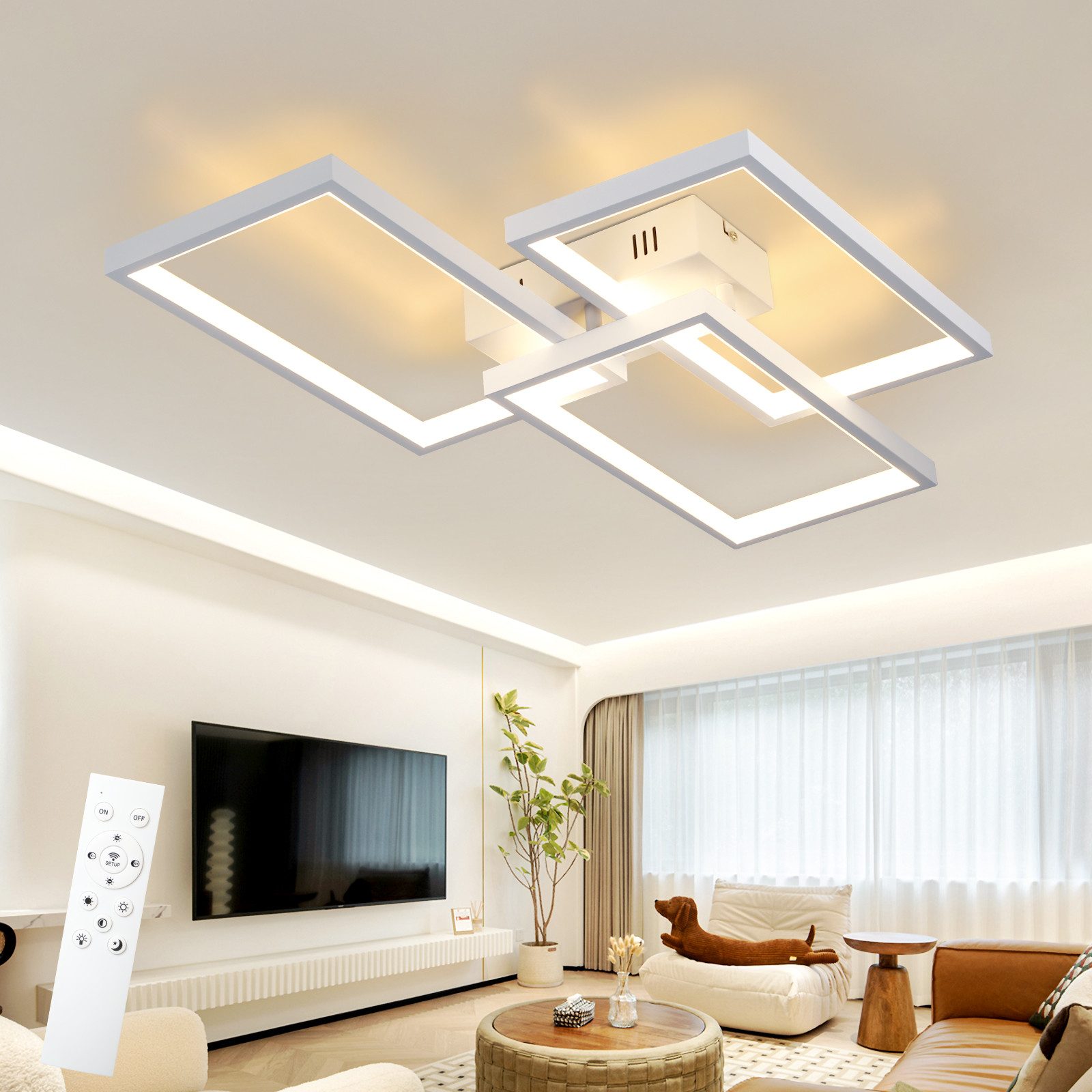 NETTLIFE hvid metal LED loftlampe 72W 80cm moderne dæmpbar rektangulær til stue soveværelse andre rum