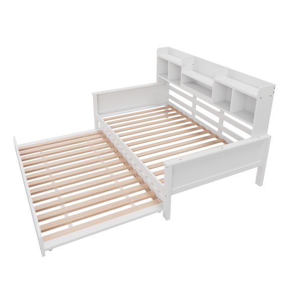 Sovesofa 90 x 200 cm, Hvid Fyr, Udtrækkelig 90x190 cm + Opbevaringsrum