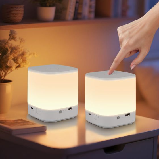 NETTLIFE 2 stk. LED-bordlamper med 3 farvetemperaturer, sengelampe, 3600 mAh batteri, USB-opladning