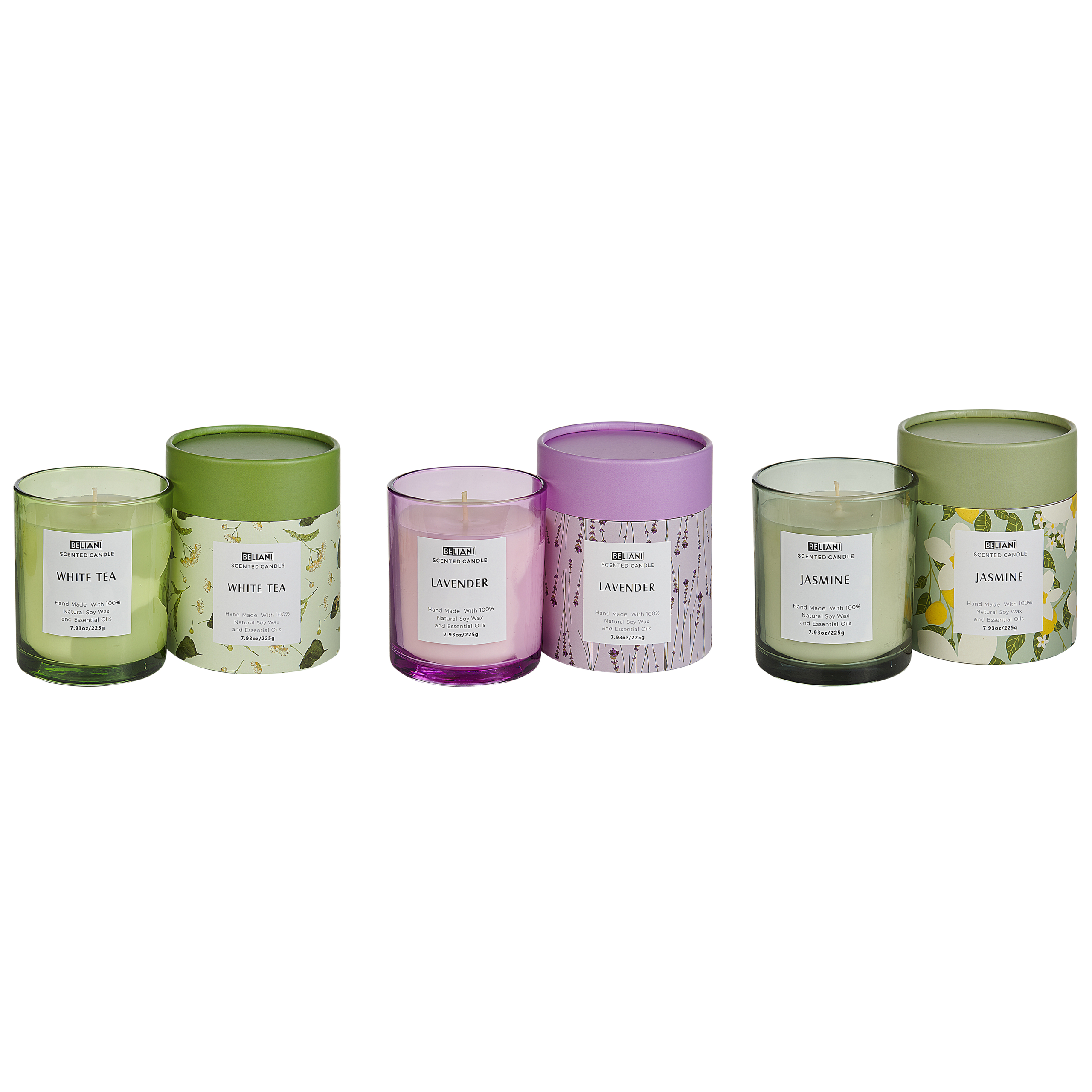 Sæt med 3 duftlys COLORFUL BARREL Soja voks Fresh notes Blomster noter