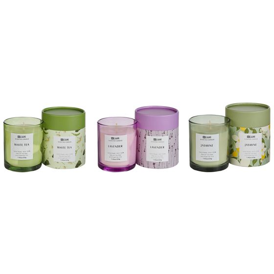 Sæt med 3 duftlys COLORFUL BARREL Soja voks Fresh notes Blomster noter