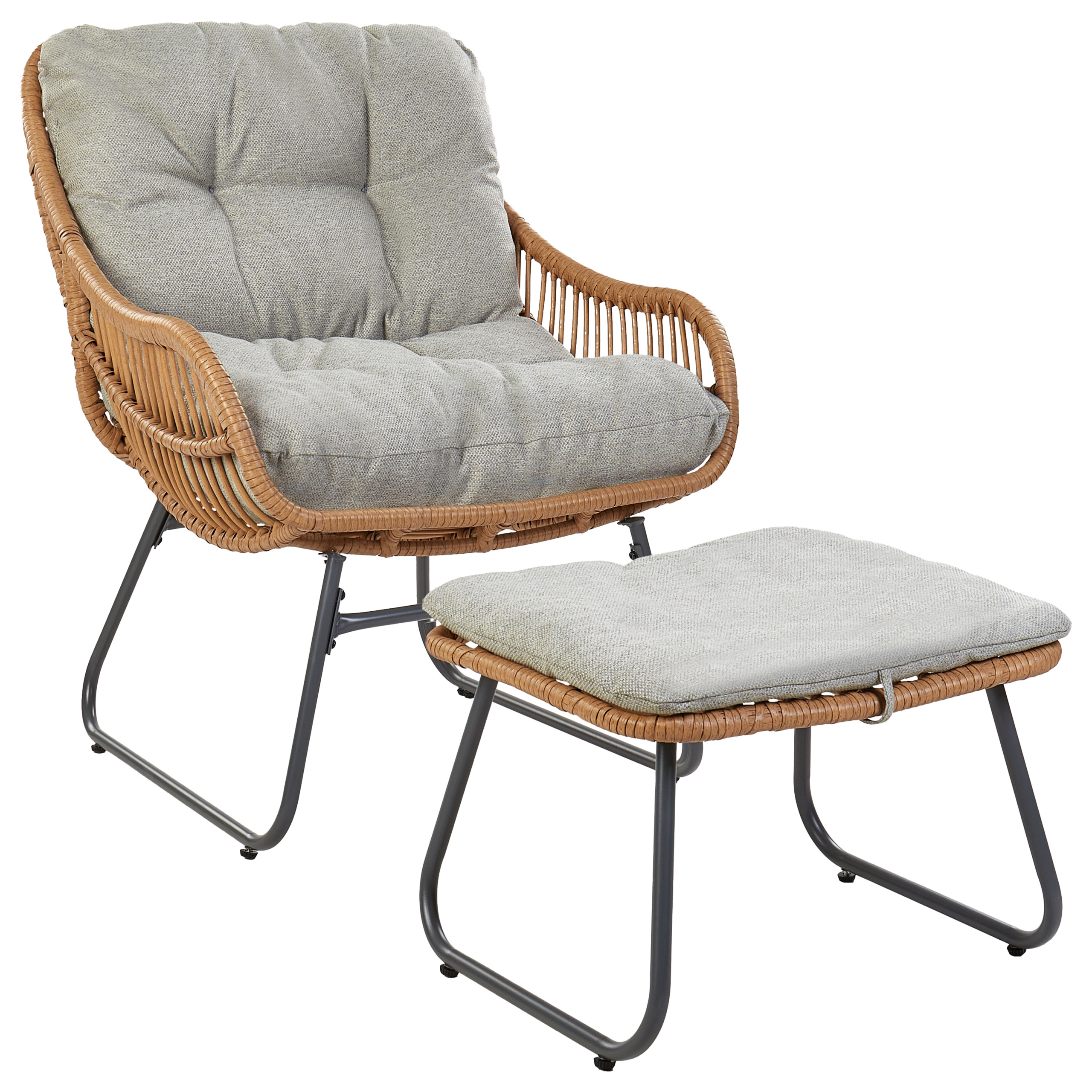 Havestol MESTRE med fodskammel PE-rattan Naturlig