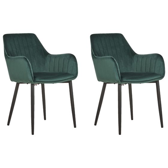 Sæt med 2 spisebordsstole WELLSTON Velour Mørkegrøn