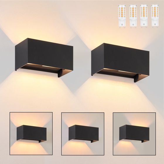 NETTLIFE 2 sorte LED-væglamper IP65, justerbart varmt hvidt lys G9, til stue, have, terrasse