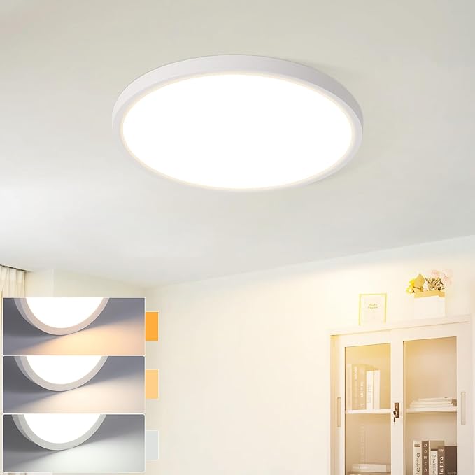 NETTLIFE flad LED loftlampe til soveværelse, sort, 18 cm, 15 W, dæmpbar badeværelseslampe