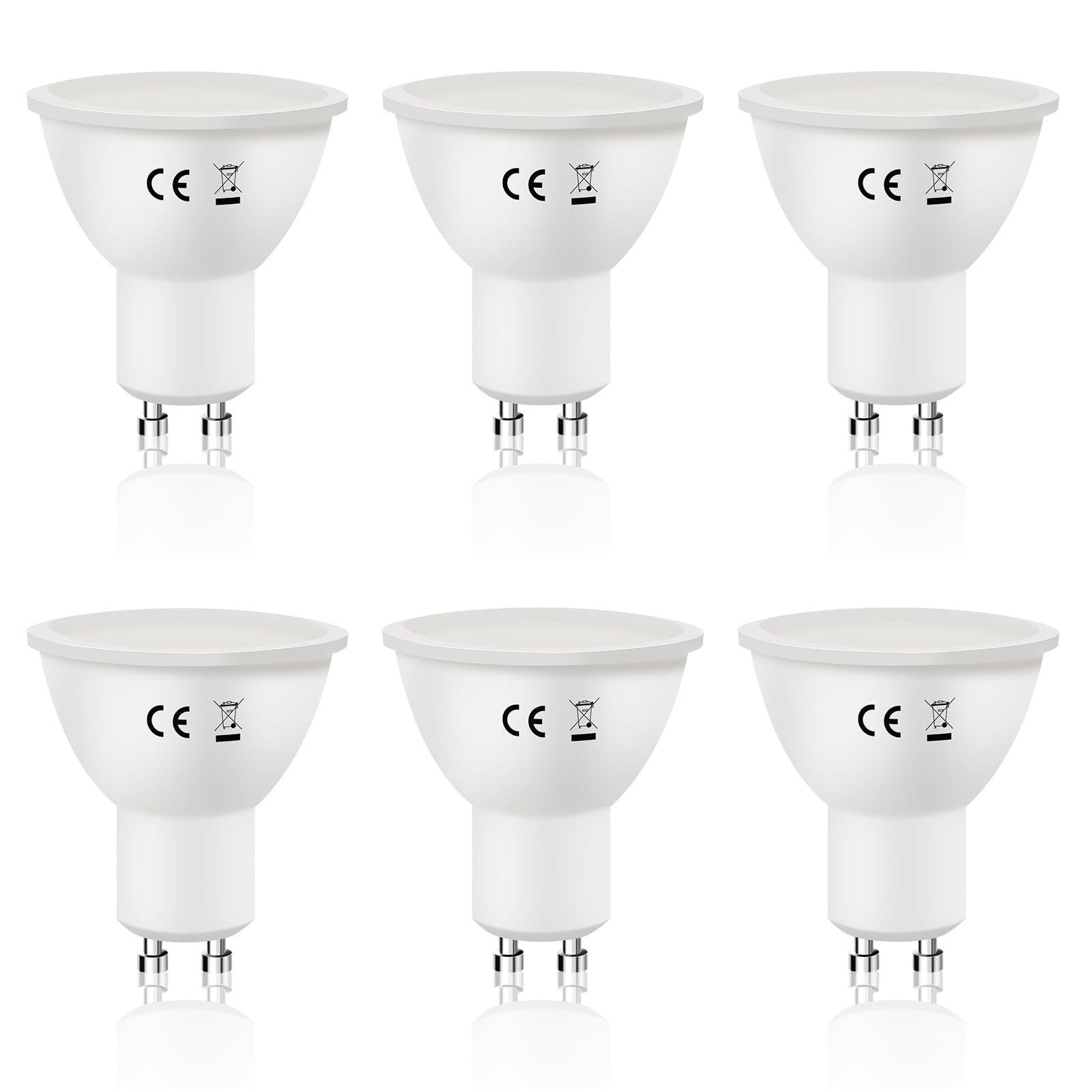NETTLIFE 6 stk., GU10, LED-pærer Kold hvid, 6W, 5000K Erstatter, 60W, pærer, 110°, strålevinkel, energibesparende reflektor