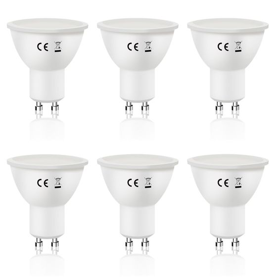 NETTLIFE 6 stk., GU10, LED-pærer Kold hvid, 6W, 5000K Erstatter, 60W, pærer, 110°, strålevinkel, energibesparende reflektor
