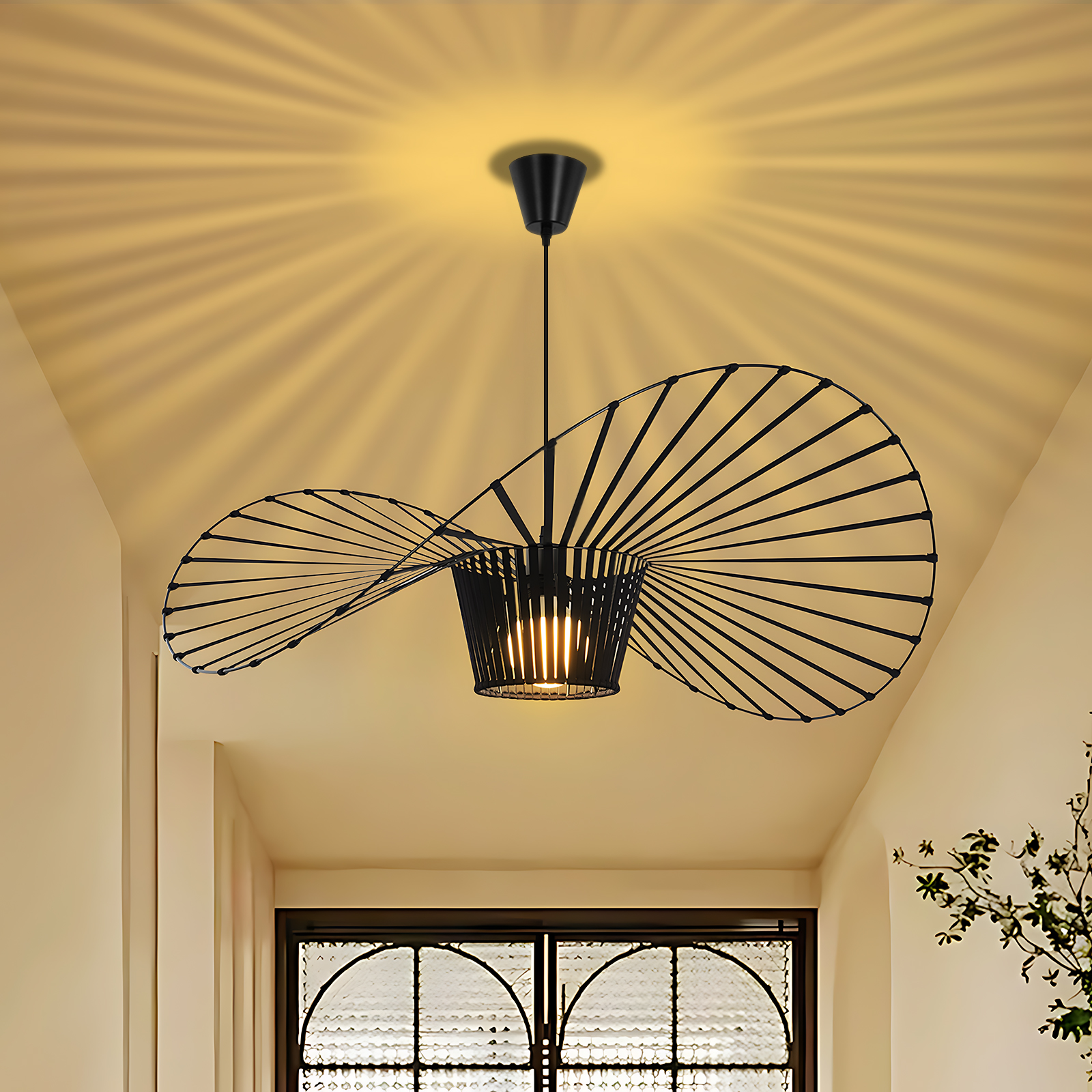 NETTLIFE sort pendellampe, E27 moderne, diameter 60 cm polycarbonat, designsokkel maks. 40 W til stue, spisestue, uden pære