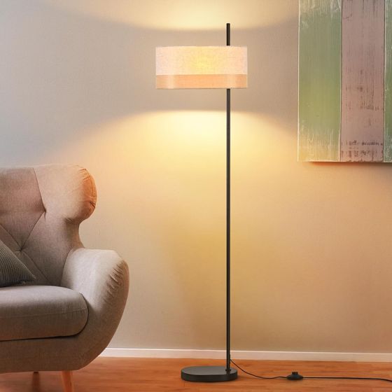 NETTLIFE vintage gulvlampe hvid mønstret skærm retro stil rustik E27 lampe med fodkontakt til stue soveværelse