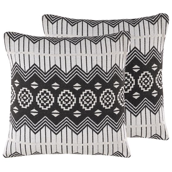 Sæt af 2 pyntepuder CARDAK 45 x 45 cm Bomuld Sort/hvid Geometrisk mønster