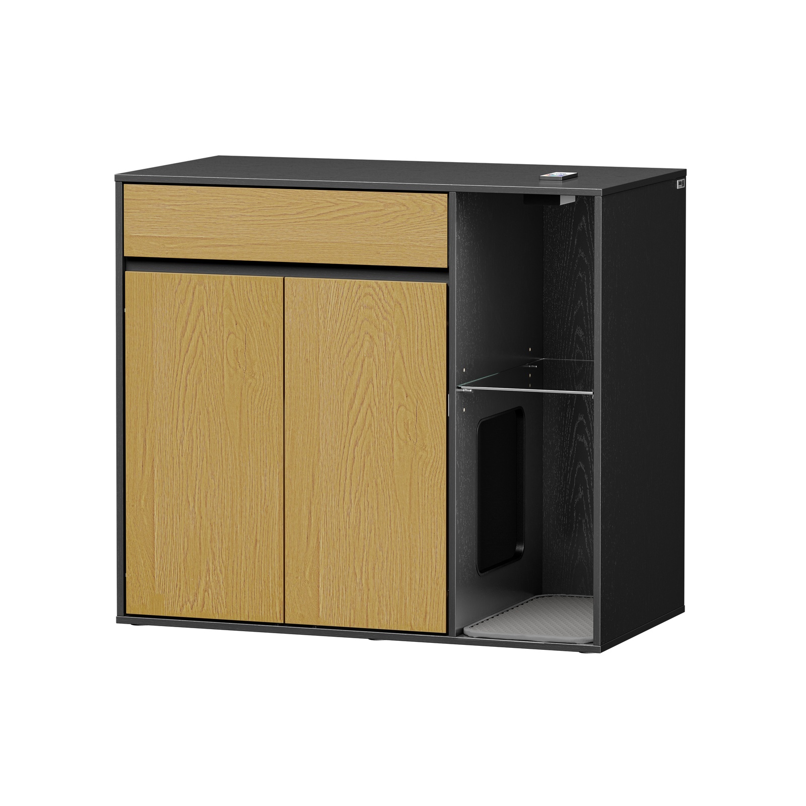 Kattekasse-skab med skjult toilet og opbevaring, sort, 85x45x75 cm, HAT08-E-SCH