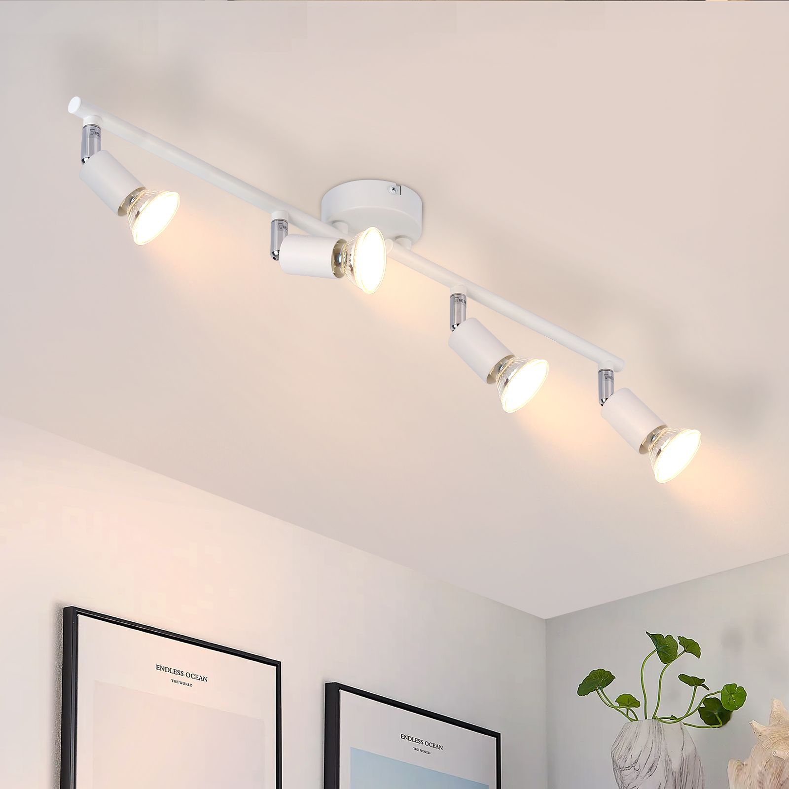 NETTLIFE LED loftlampe med 4 GU10 pærer, moderne loftlampe til indendørs brug, spotlight hvid