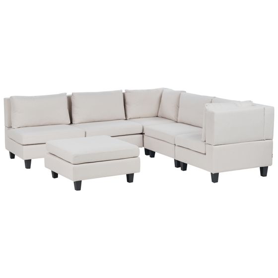 Hjørnesofa modul 5 personers UNSTAD med fodskammel Lys Beige Venstrevendt