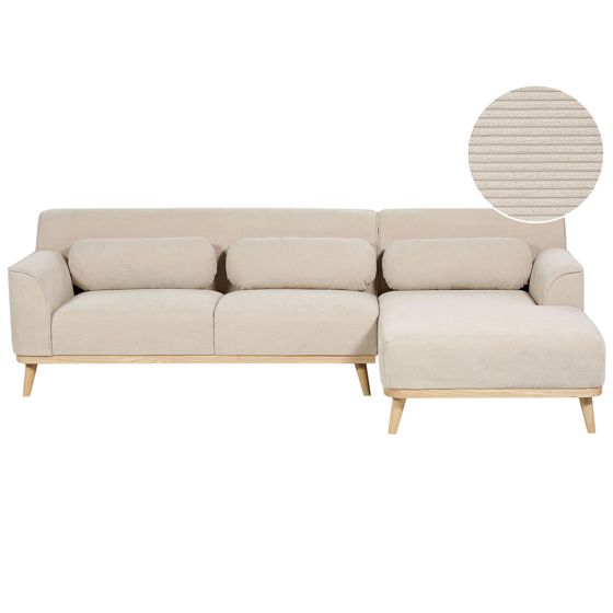 Hjørnesofa 3 personers SIMOS Fløjl Lys Beige Venstrevendt