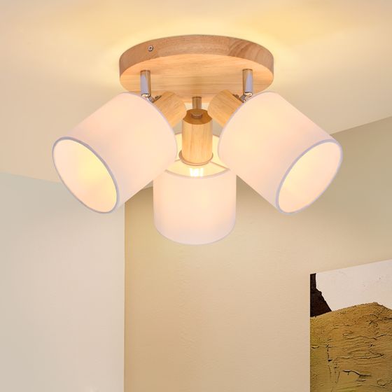NETTLIFE - loftspotlight, 3 lamper, rund træ-LED - loftslampe, E14, 350° vipbar