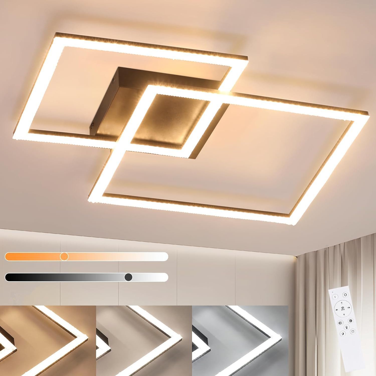 NETTLIFE LED sort loftlampe, justerbar farvetemperatur 3000K-6500K, firkantet moderne køkken- og soveværelseslampe