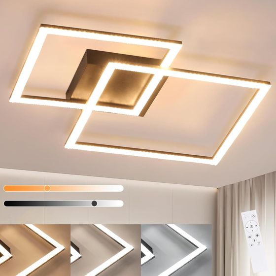 NETTLIFE LED sort loftlampe, justerbar farvetemperatur 3000K-6500K, firkantet moderne køkken- og soveværelseslampe