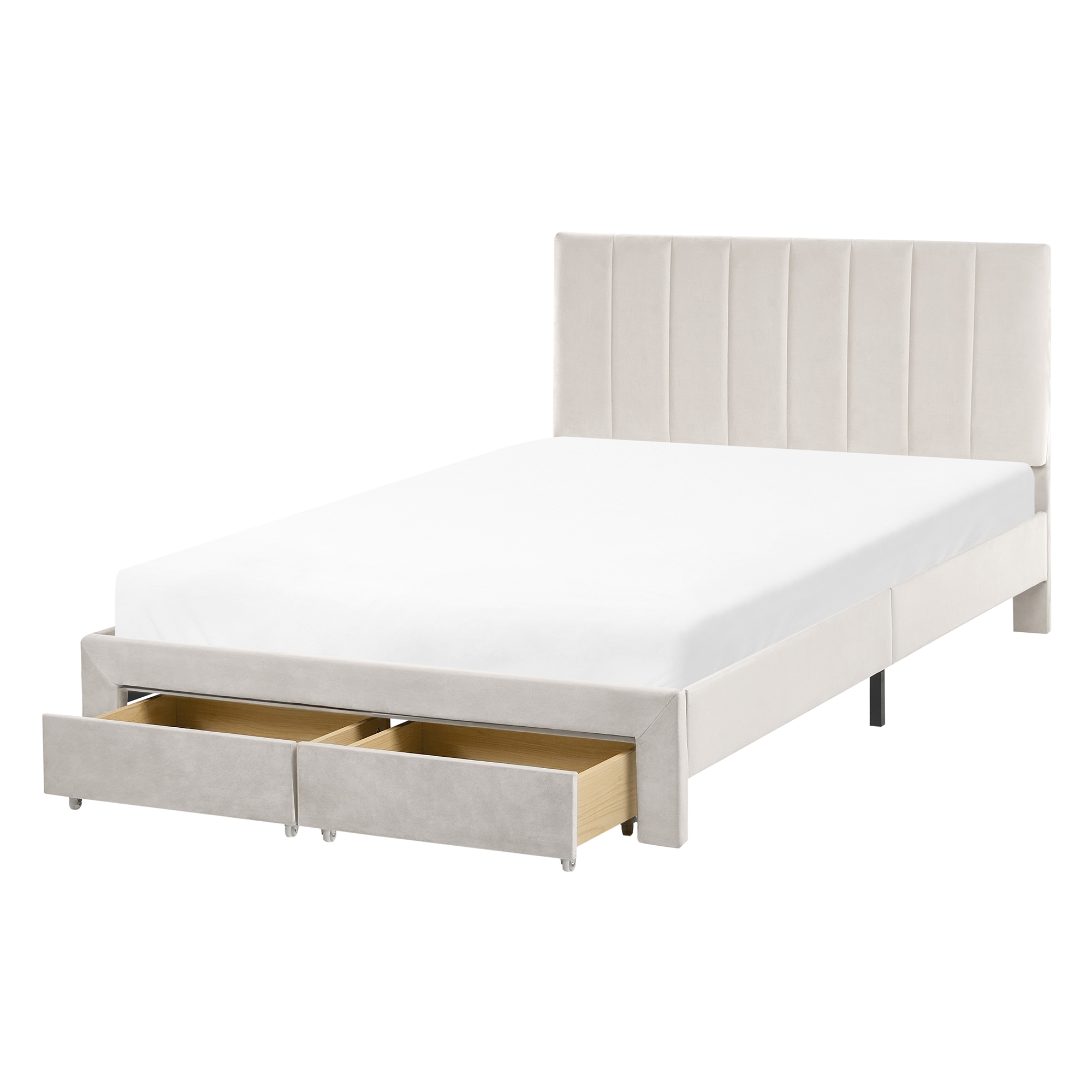 Seng med skuffer til opbevaring LONZAC Velour Cremehvid 120 x 200 cm