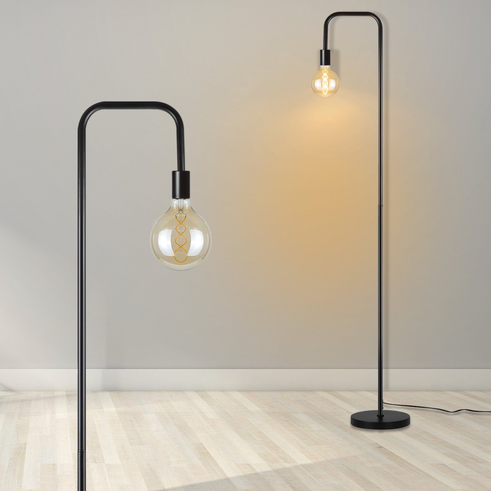 NETTLIFE gulvlampe til stue vintage - gulvlampe sort med fodkontakt industrielt metal E27 design - gulvlampe stuelampe