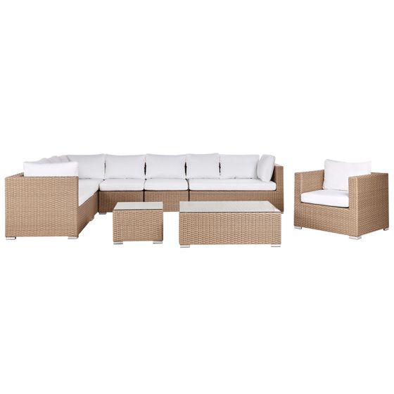 Loungesæt med bord 8 personers XXL PE-rattan Beige Højrevendt