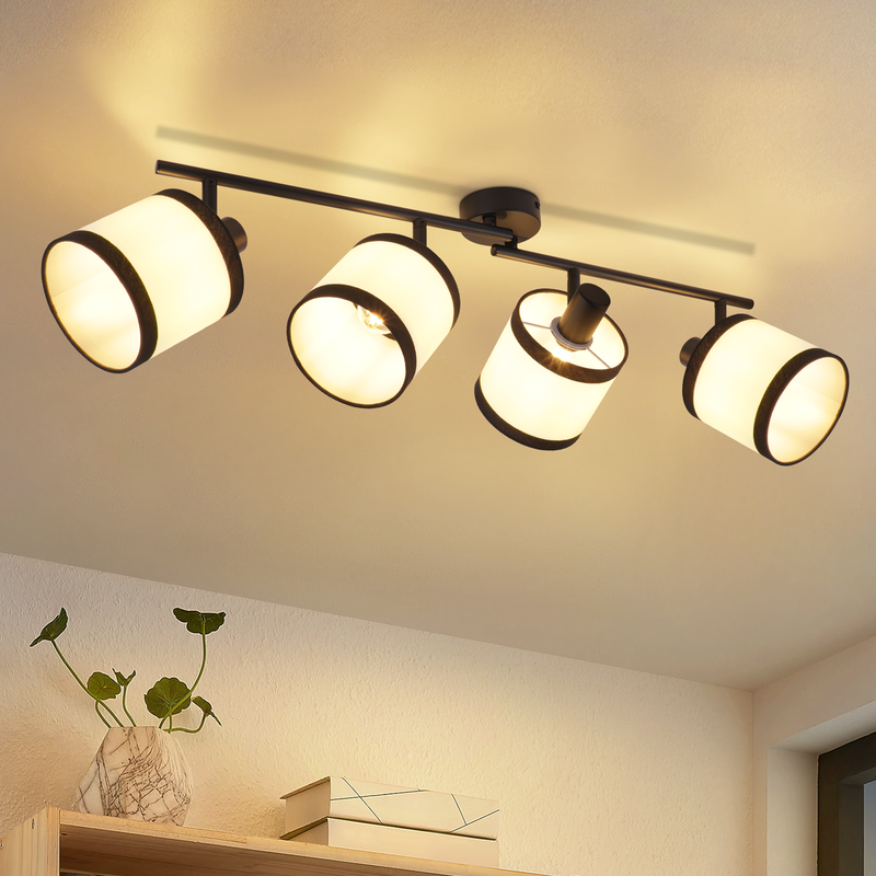 NETTLIFE 4-lyskilder sort loftslampe vintage stof e14 LED 350° drejelig soveværelse stue køkken kontor entré uden pære