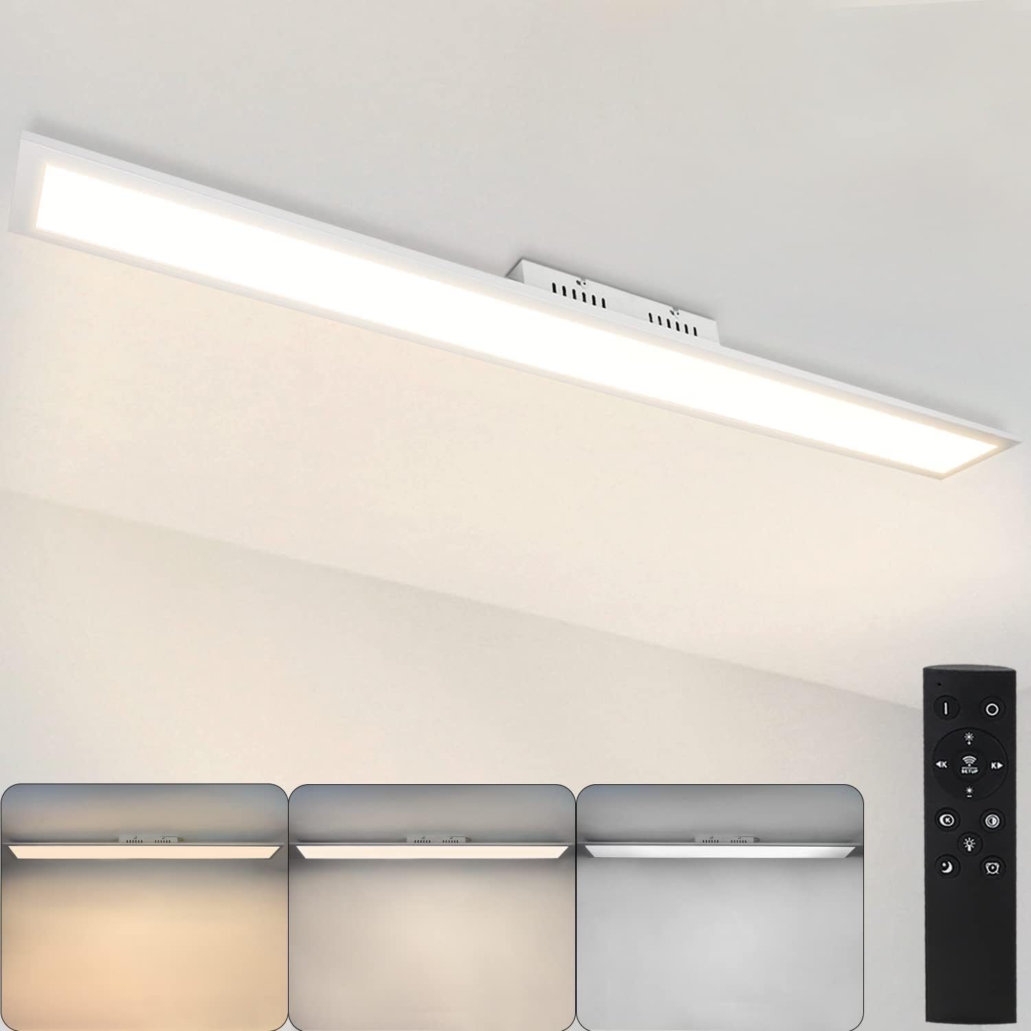 NETTLIFE LED loftlampe, 42W hvid, 3360 lm 120x15 cm, dæmpbart panel med fjernbetjening til moderne, stue, soveværelse